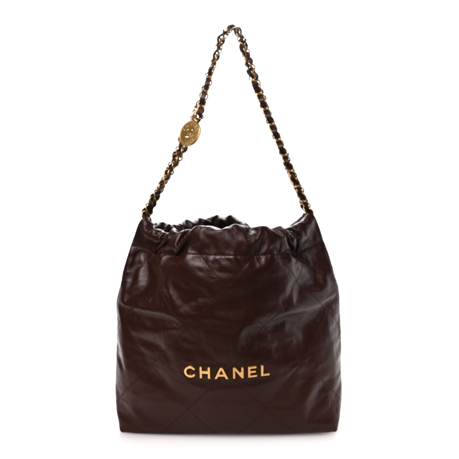 Chanel Shiny Calfskin Quilted Small Chanel 22 Dark Brown 1 of 11