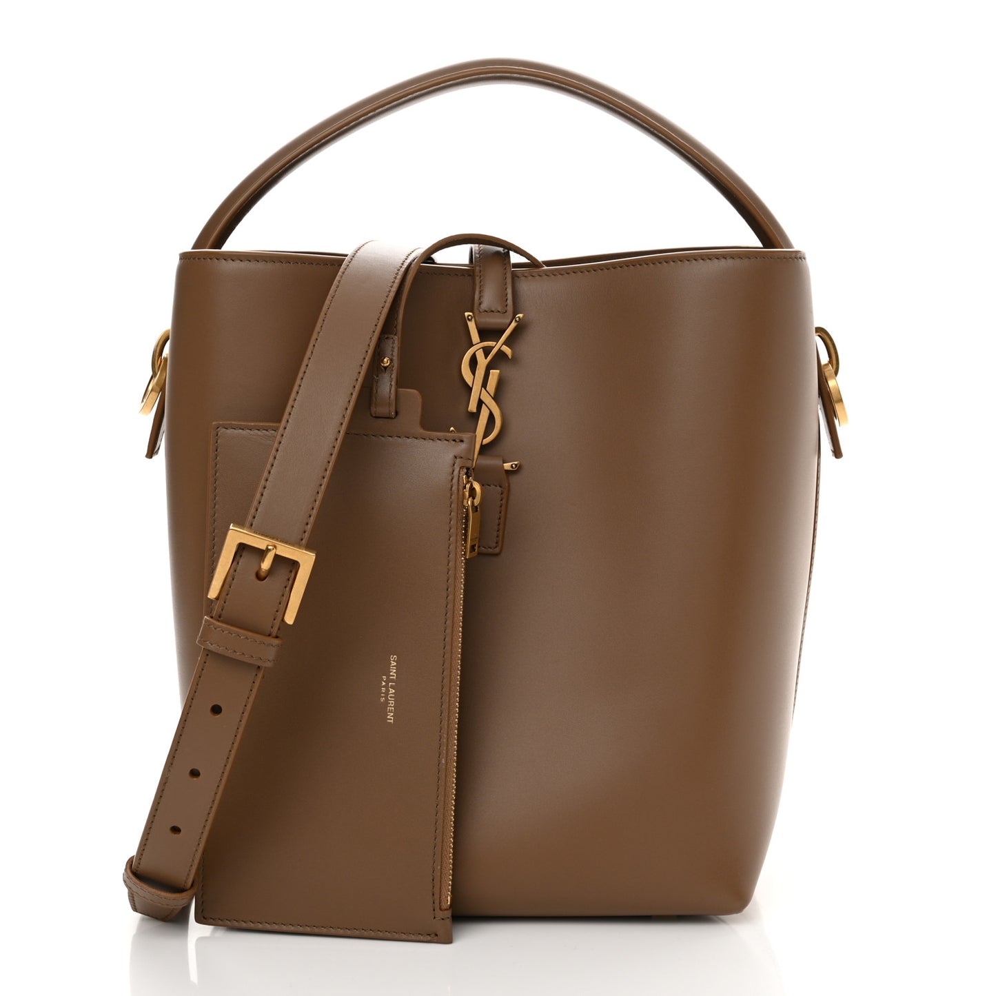 Shiny Calfskin Le 37 Bucket Bag Dark Cork