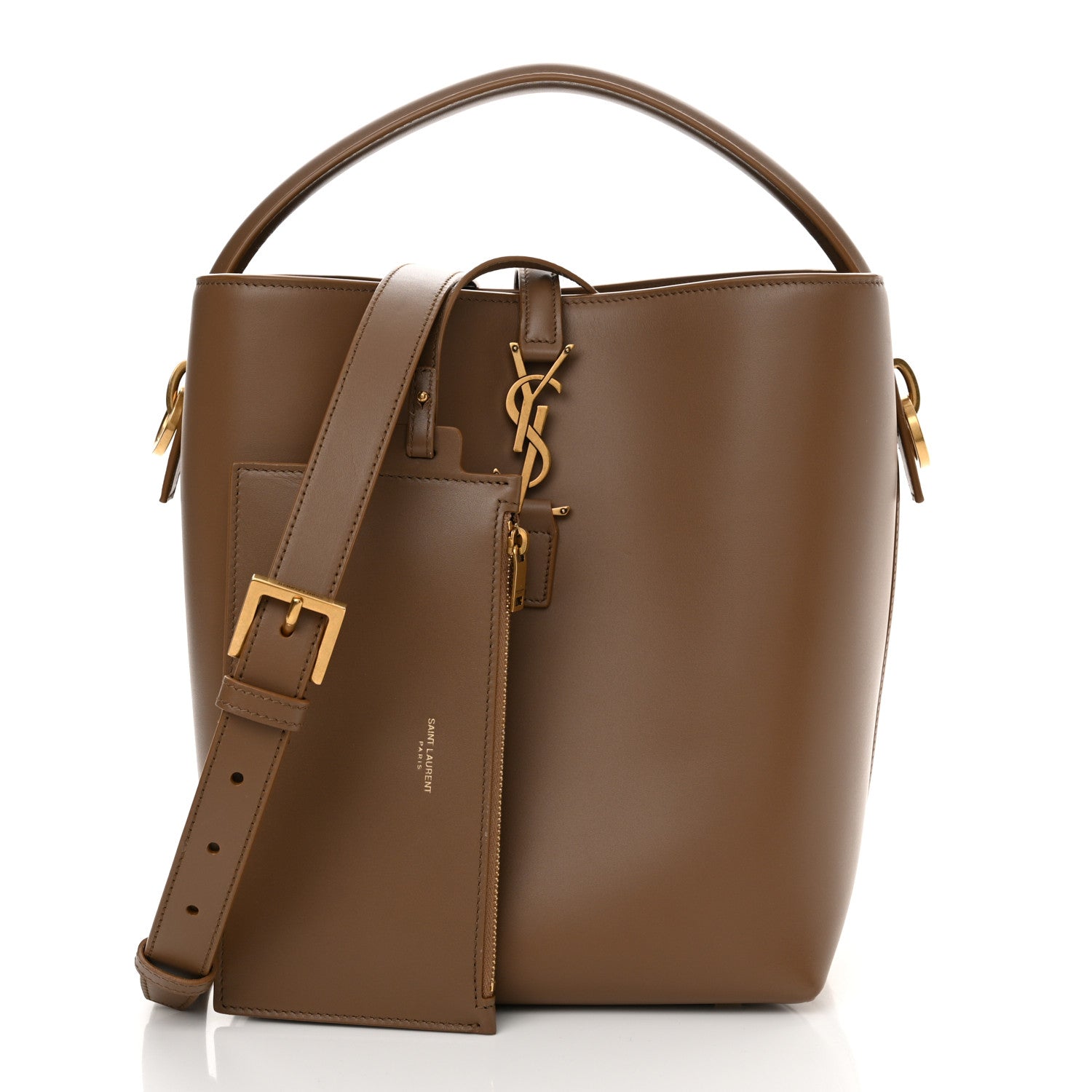 Saint Laurent Shiny Calfskin Le 37 Bucket Bag Dark Cork 3 of 15