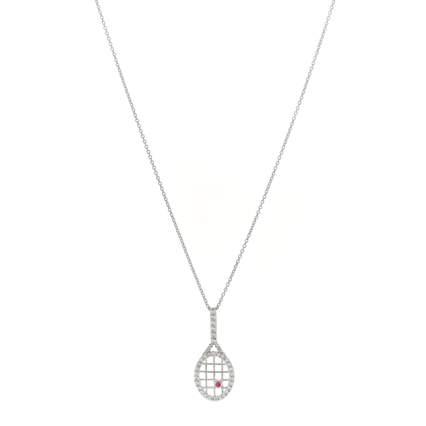 18K White Gold Diamond Tiny Treasures Tennis Racket Pendant Necklace