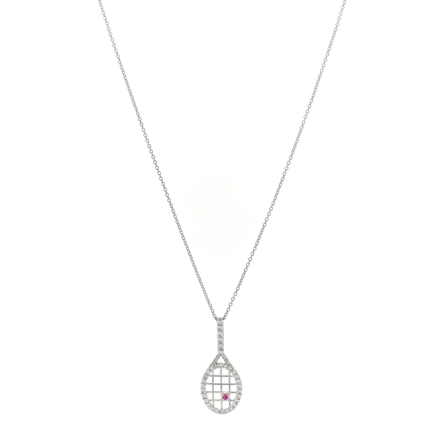 Roberto Coin 18K White Gold Diamond Tiny Treasures Tennis Racket Pendant Necklace 1 of 4