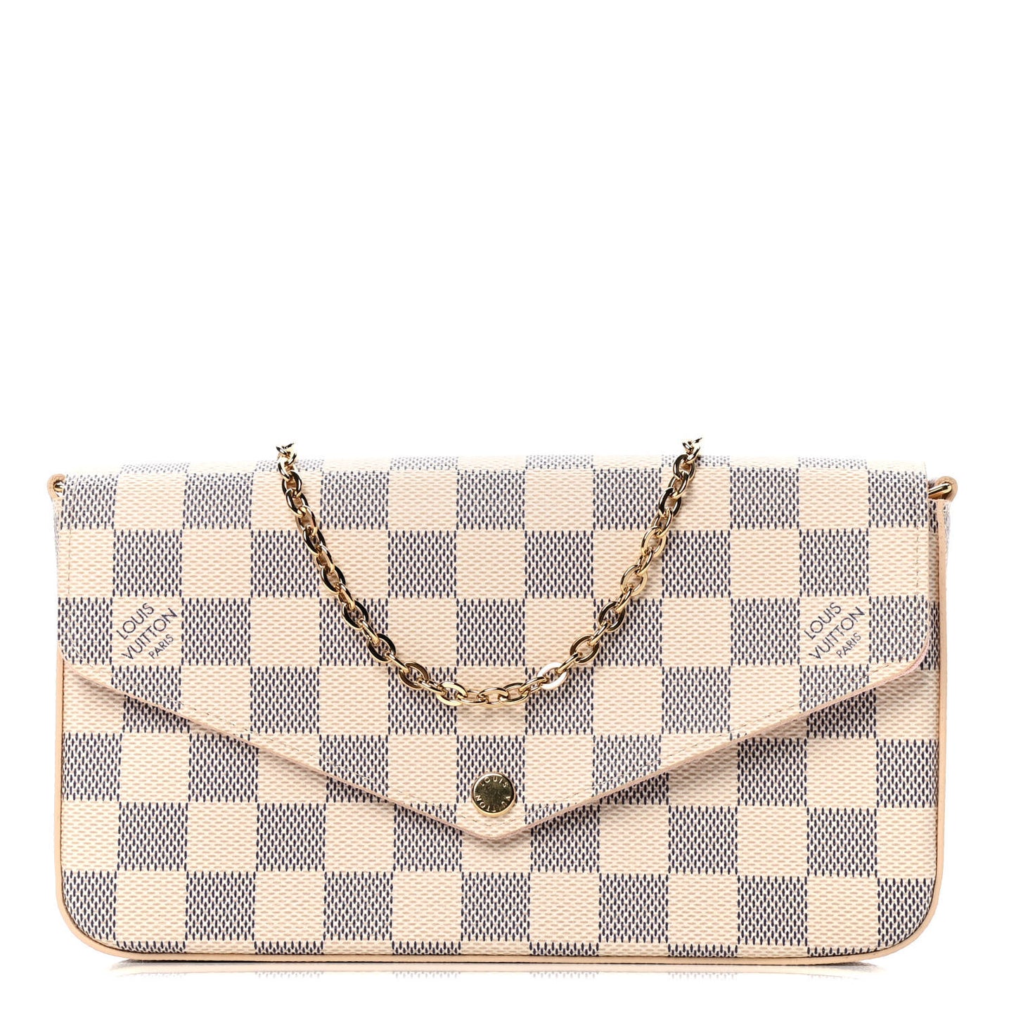 Damier Azur Pochette Felicie Chain Wallet Rose Ballerine