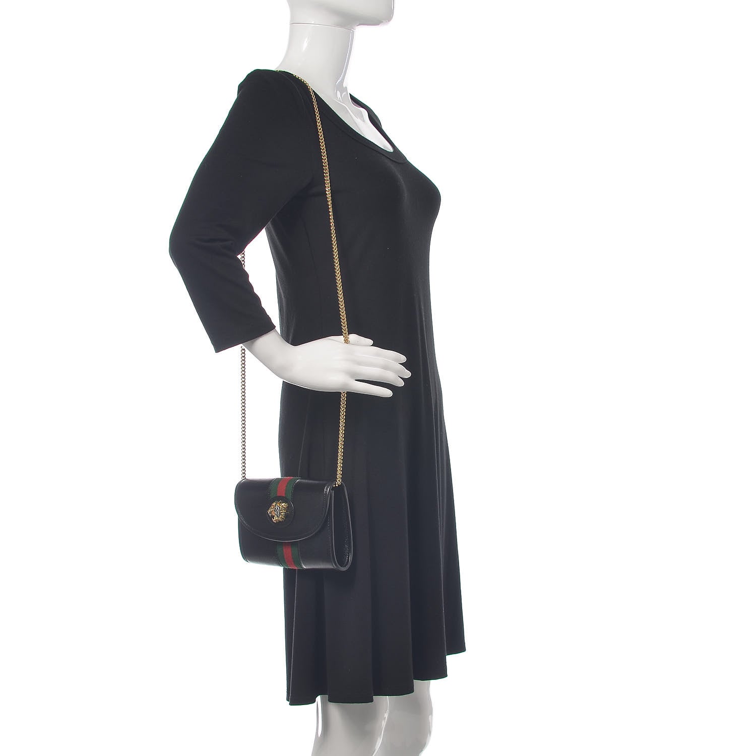 Gucci Textured Calfskin Web Mini Rajah Slim Flap Shoulder Bag Black 2 of 11