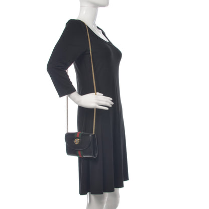 Gucci Textured Calfskin Web Mini Rajah Slim Flap Shoulder Bag Black 2 of 11