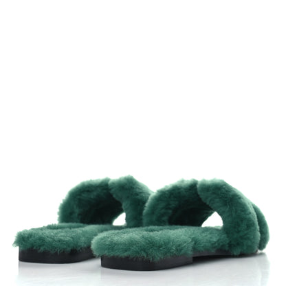 Hermes Woolskin Oran Sandals 36 Vert Anglais 4 of 8