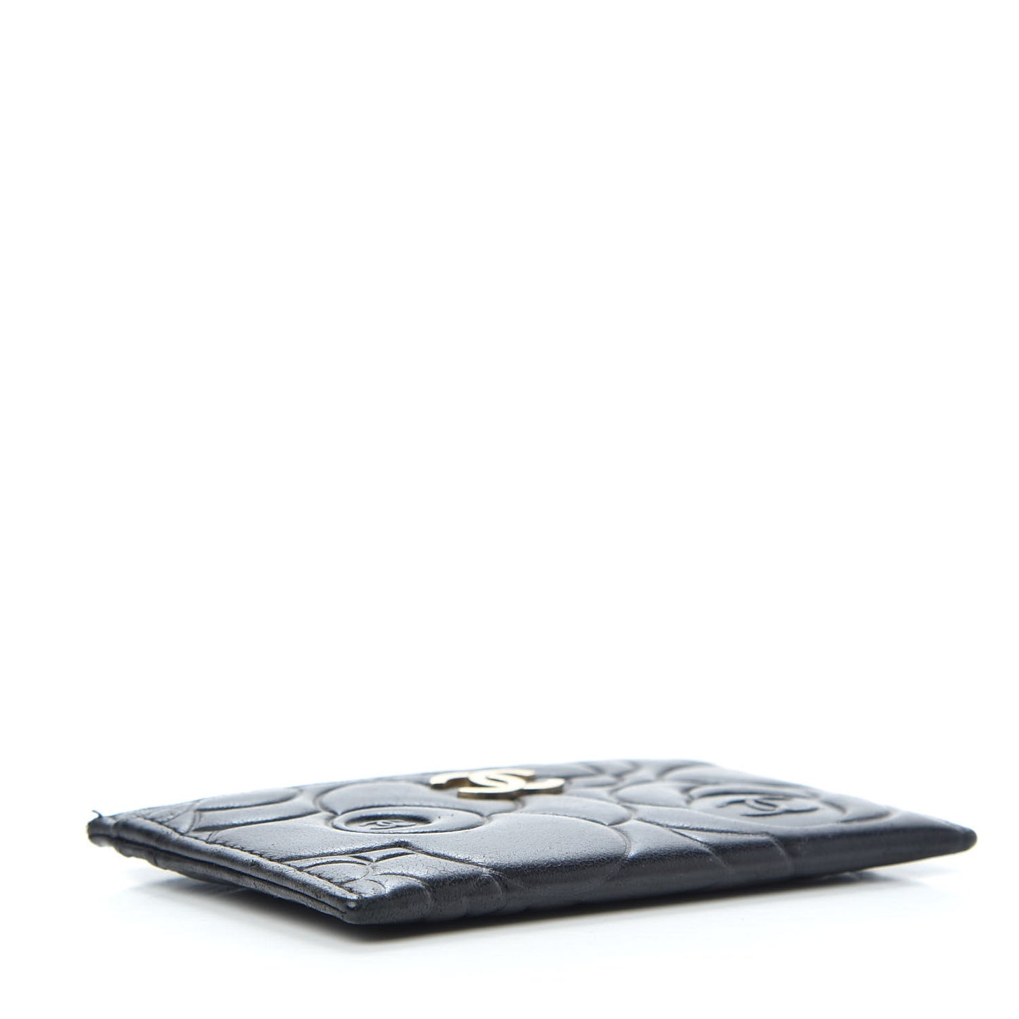 Lambskin Camellia Embossed Card Holder Black