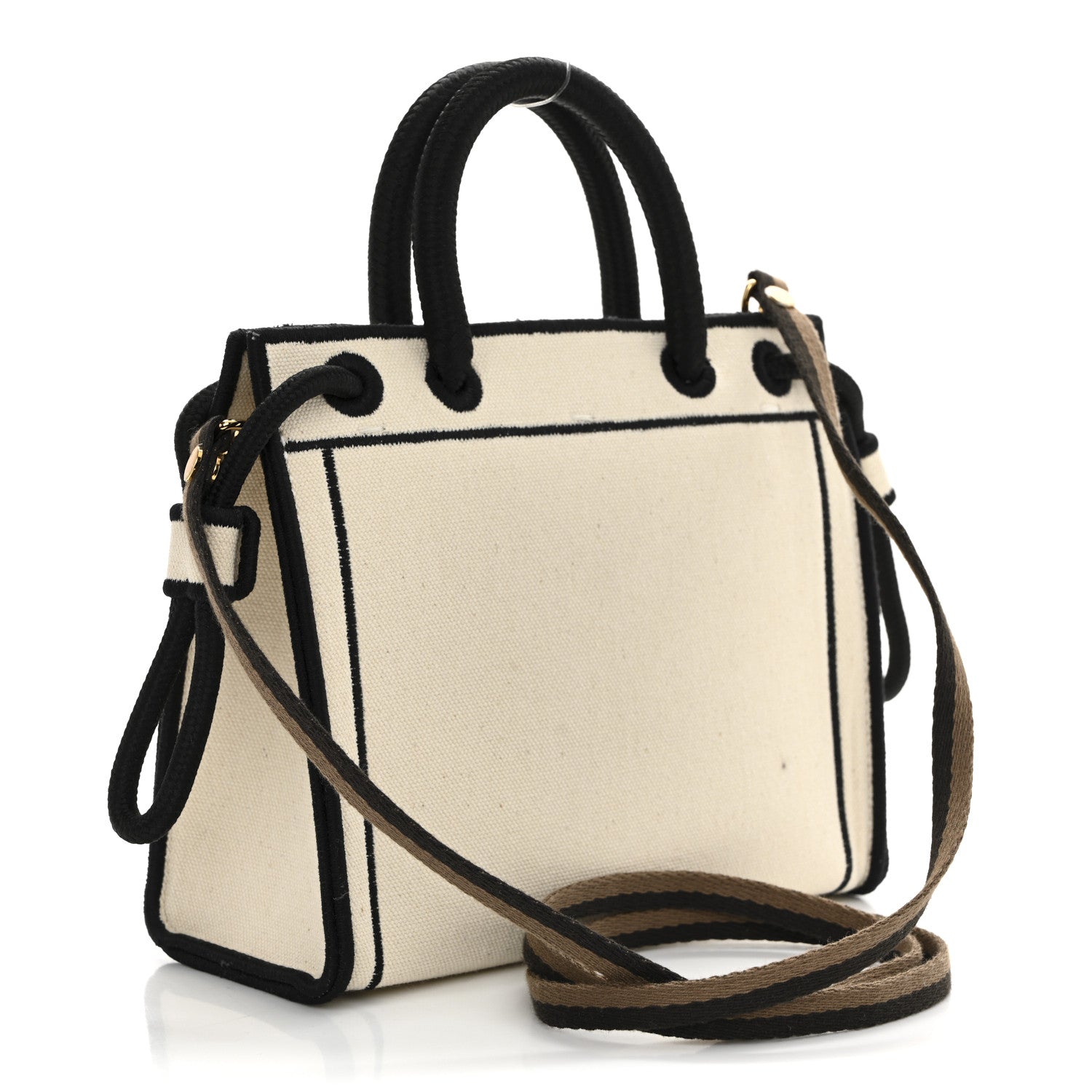 Fendi Fabric Jacquard Mini Roma Shopper Tote Natural Black 3 of 14