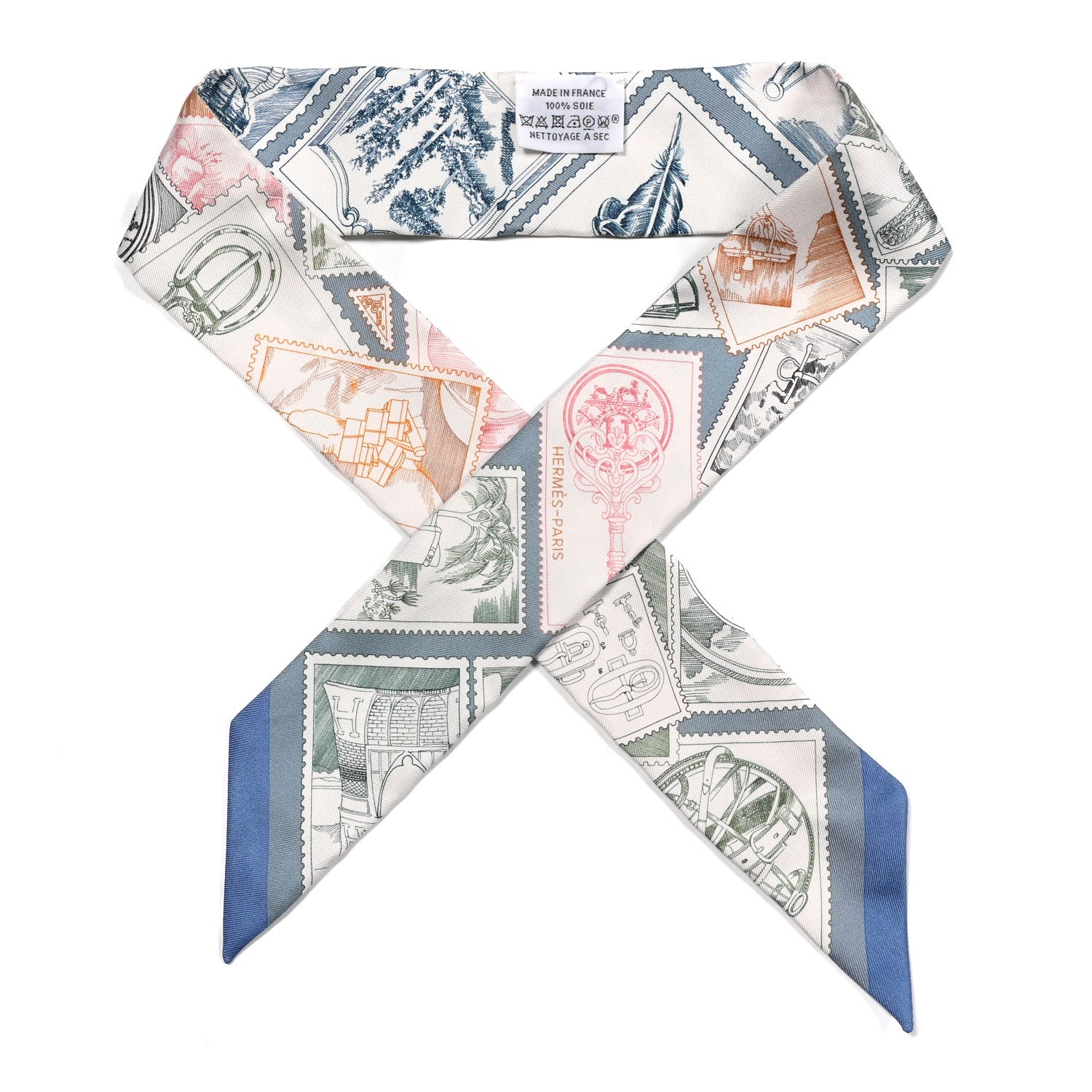 Hermes Silk Le Philateliste Du Faubourg Twilly Bleu Moyen White 1 of 4