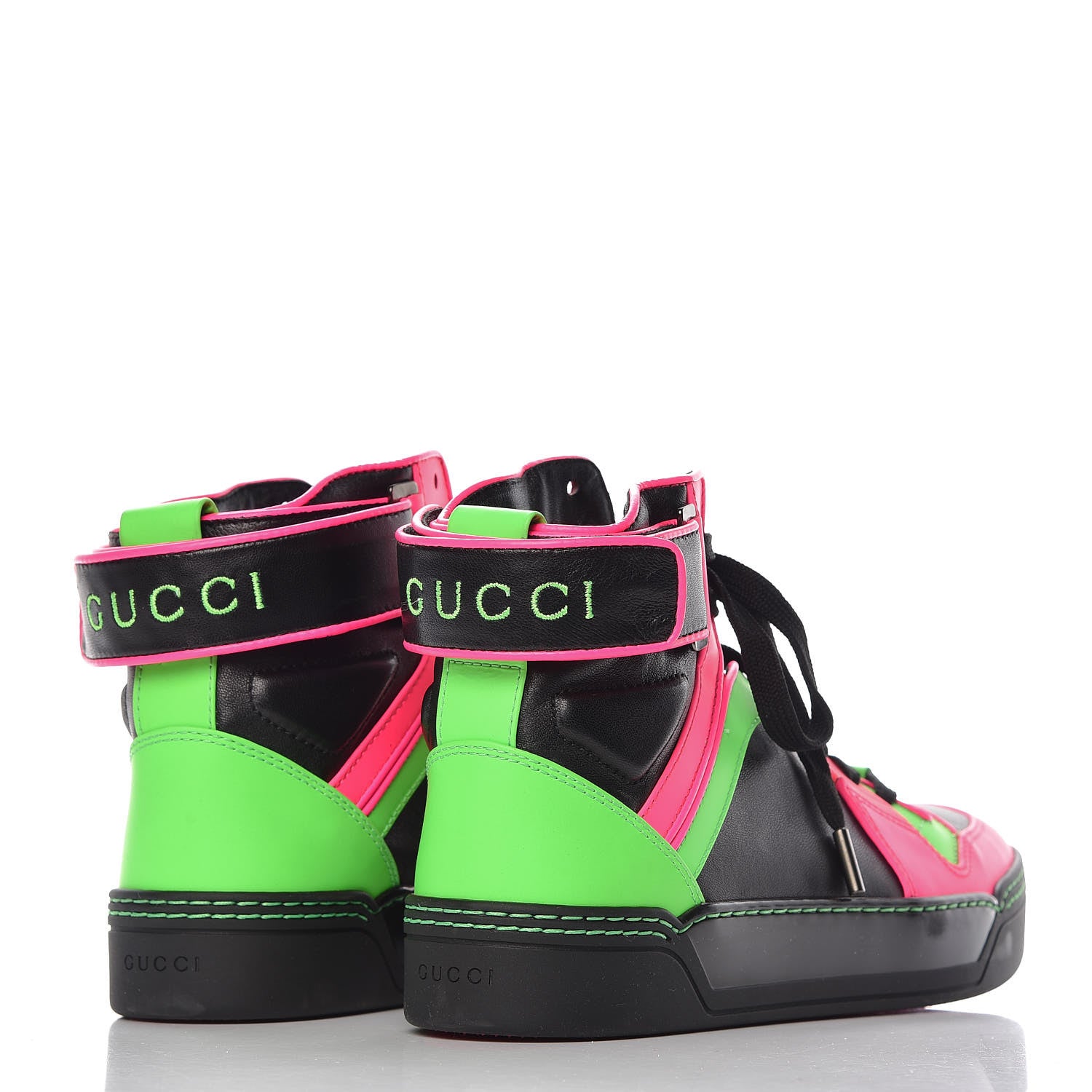 Gucci Calfskin Mens Neon High Top Sneakers 38.5 Black Pink Green 4 of 8