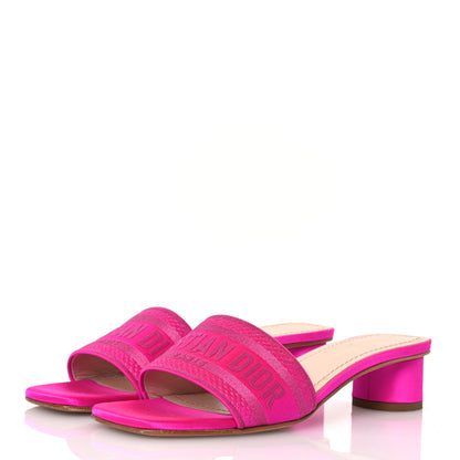 Christian Dior Satin Dioriviera Embroidered Dway 35mm Slide Sandals 37.5 Rani Pink 4 of 15