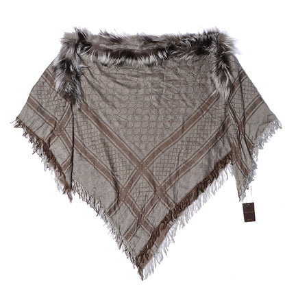 Gucci Wool Silk Fox Fur Monogram Shawl Scarf Brown 3 of 6