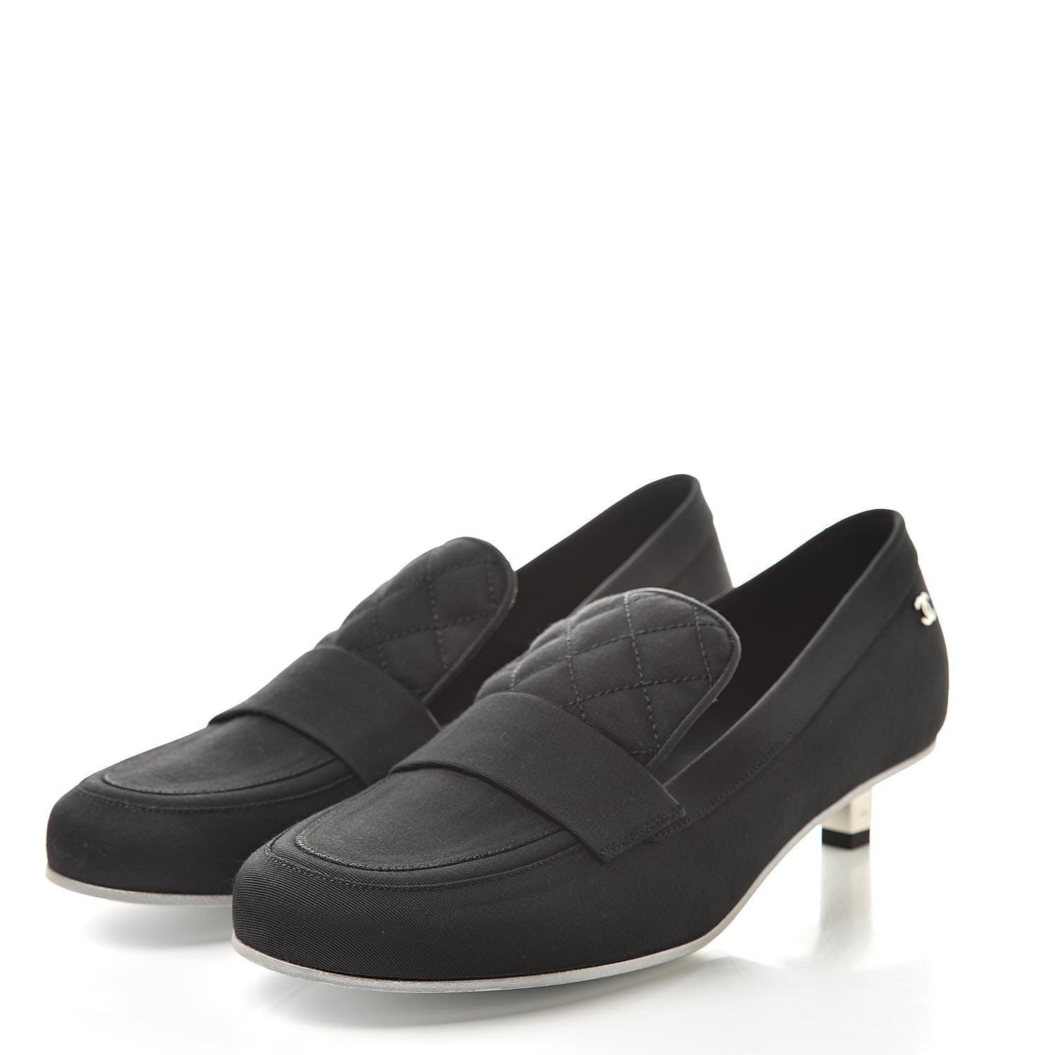 Chanel Quilted Grosgrain CC Loafers 38 Black 3 of 8