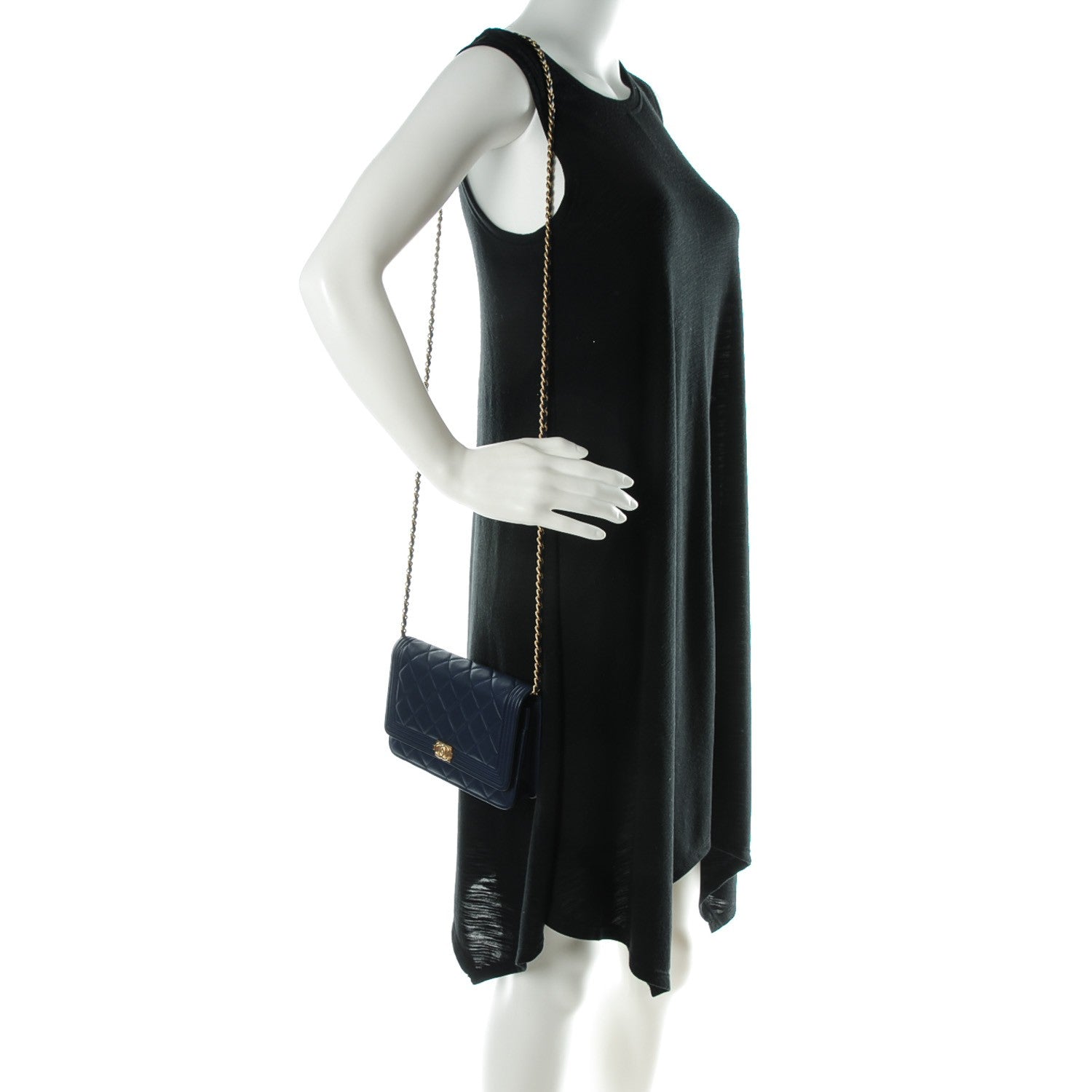 Chanel Lambskin Quilted Boy Wallet On Chain WOC Navy Blue 2 of 8