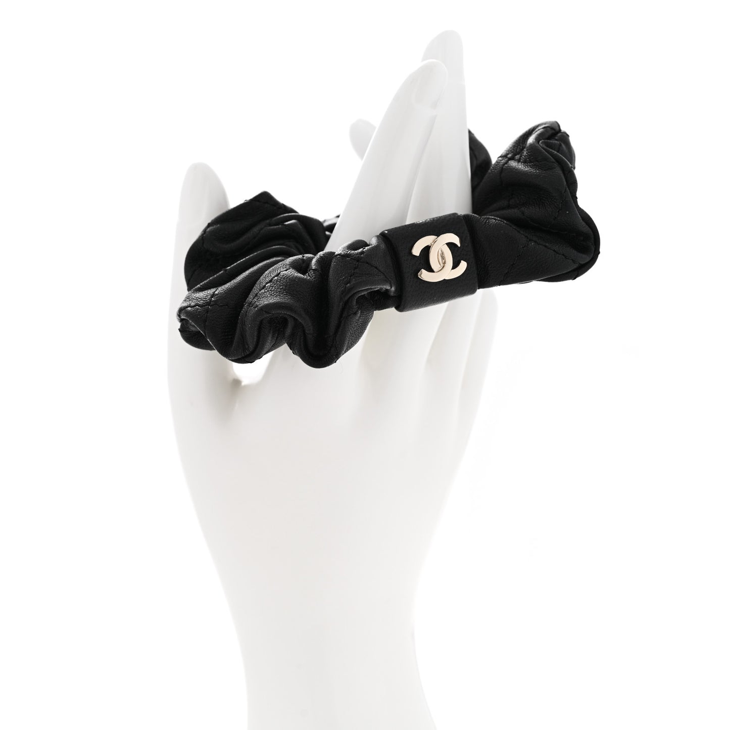 Lambskin Quilted CC Hair Scrunchie Black