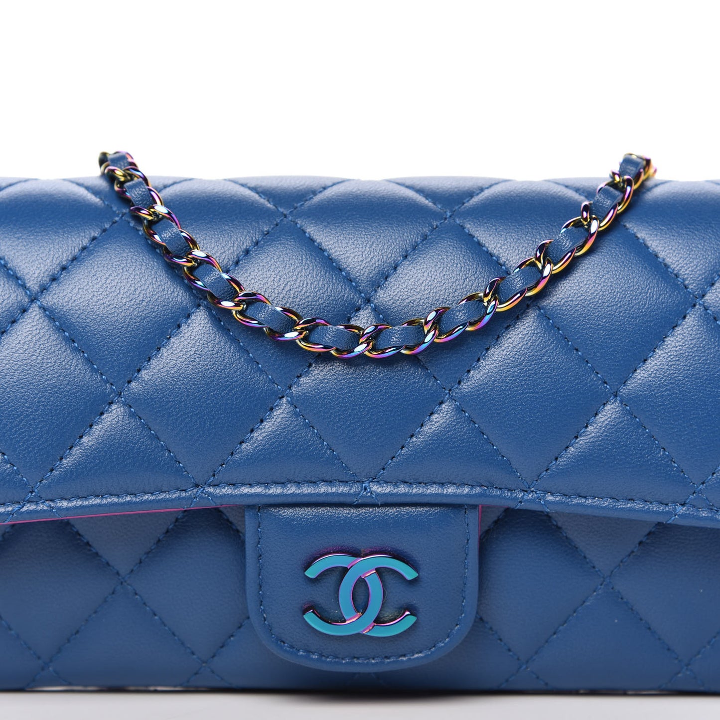 Lambskin Quilted Glasses Case With Chain Blue Purple