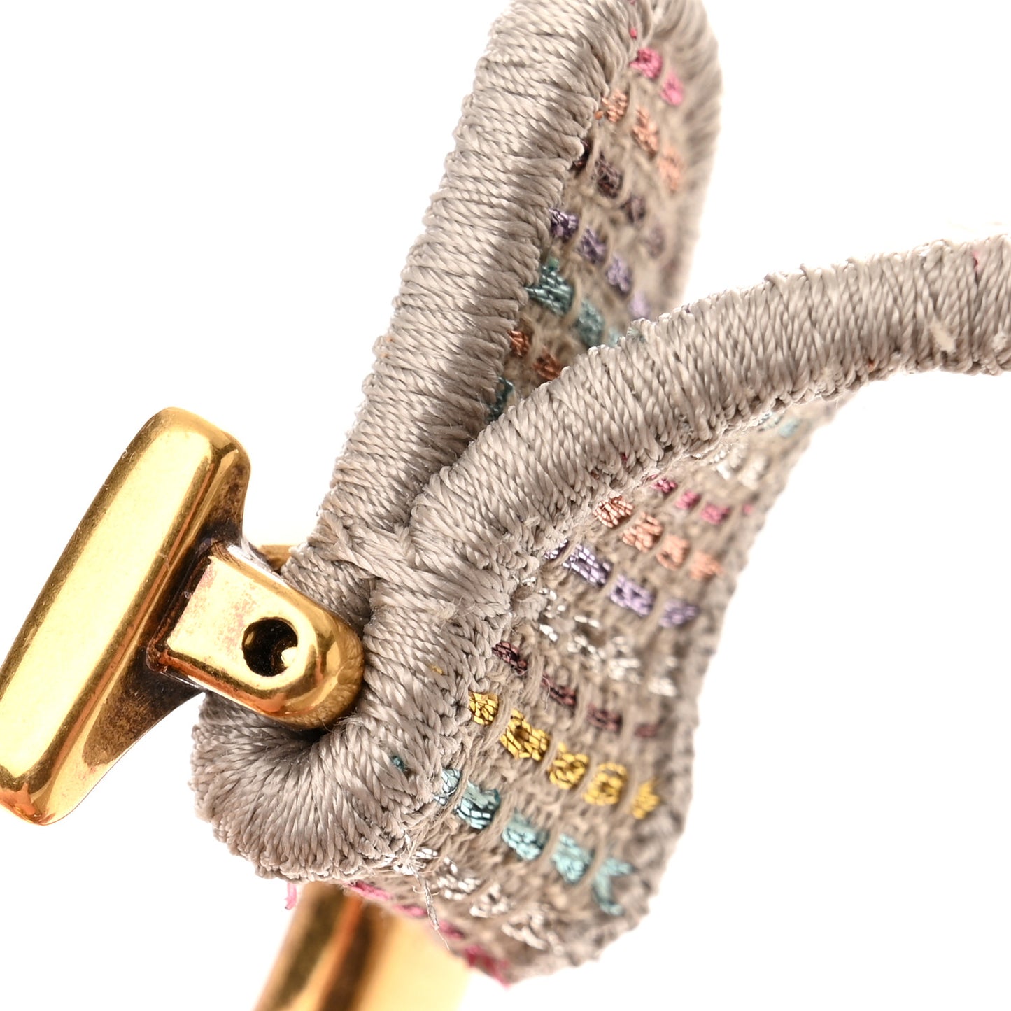 Canvas Embroidered Stripes Saddle Bag Beige Multicolor
