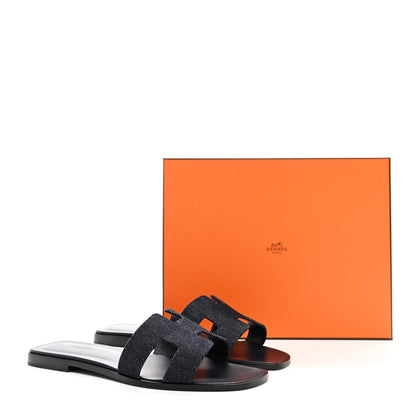Hermes Denim Canvas Oran Sandals 39.5 Bleu Brut 9 of 9