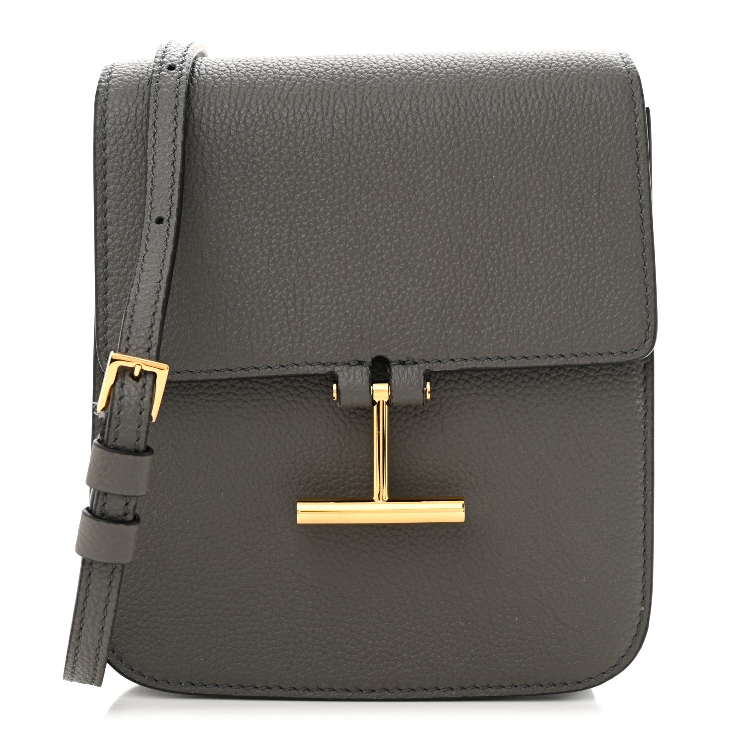Tom Ford Grained Calfskin Mini T Clasp Tara Bag On Strap Graphite 1 of 10