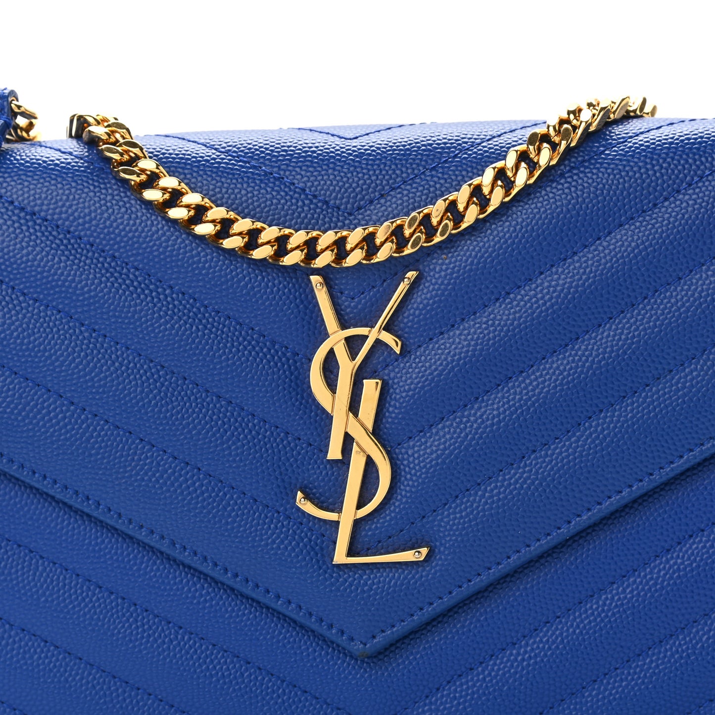 Grain De Poudre Matelasse Chevron Monogram Chain Wallet Blue Majorelle
