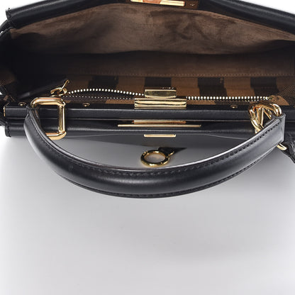 Fendi Vitello Morgan Fabric Jacquard Pequin Medium Peekaboo Iconic Satchel Black Tobacco 6 of 11