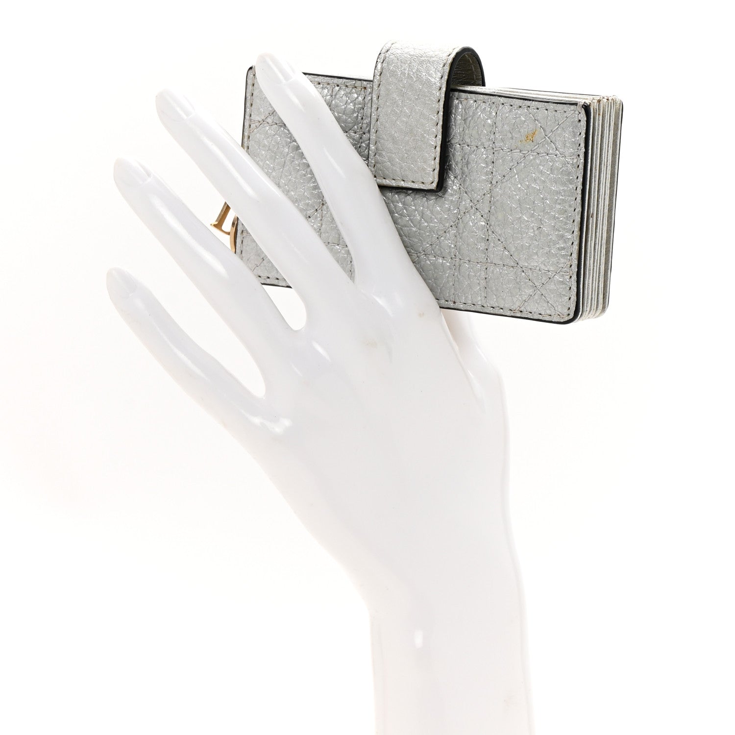 Christian Dior Metallic Grained Calfskin Cannage Lady Dior 5-Gusset Card Holder Silver 2 of 9