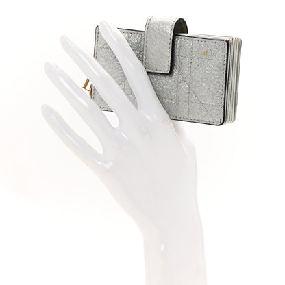 Christian Dior Metallic Grained Calfskin Cannage Lady Dior 5-Gusset Card Holder Silver 2 of 9