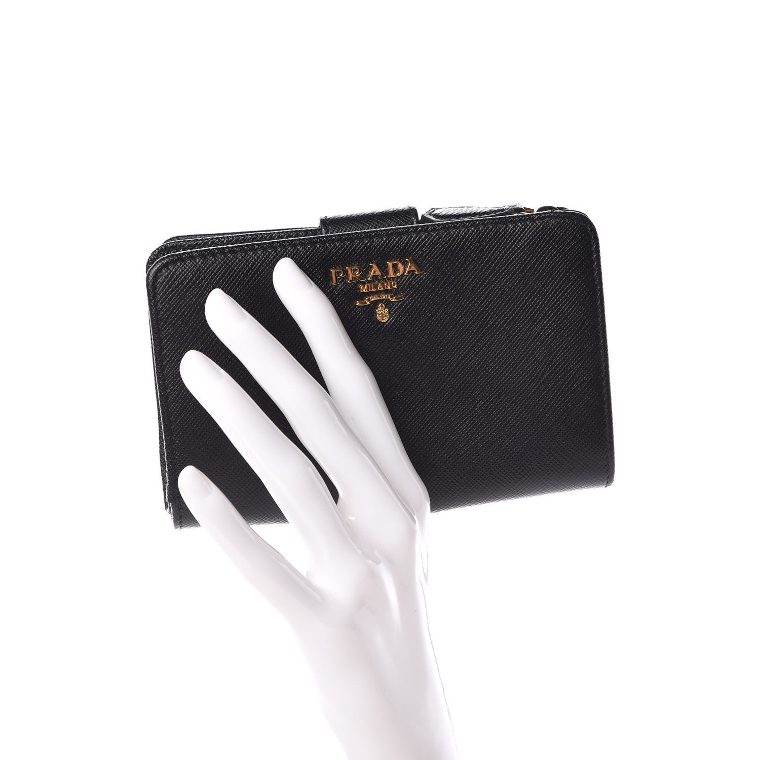 Prada Saffiano Compact Wallet Black 2 of 9