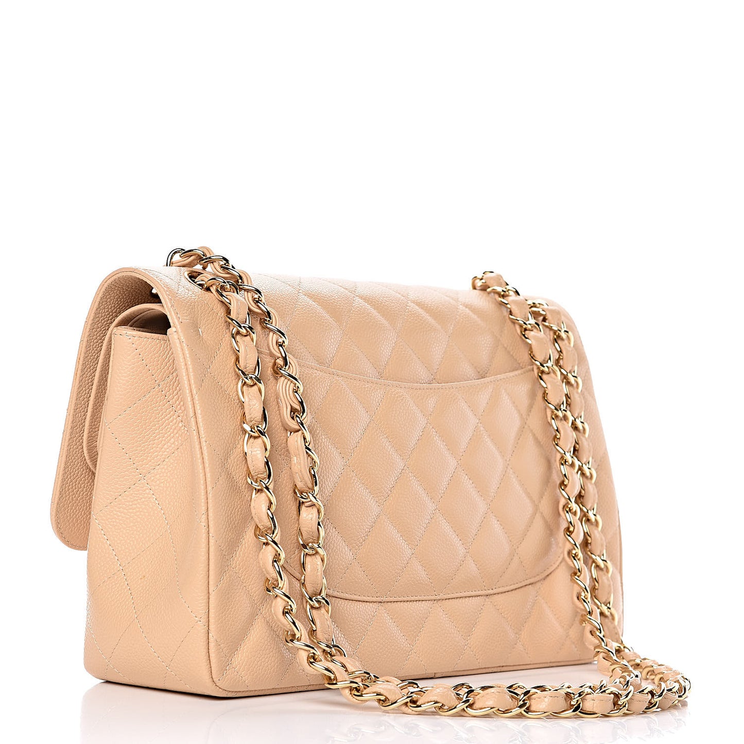 Caviar Quilted Jumbo Double Flap Light Beige