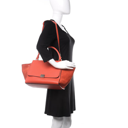 Celine Drummed Calfskin Suede Medium Trapeze Coquelicot 2 of 11