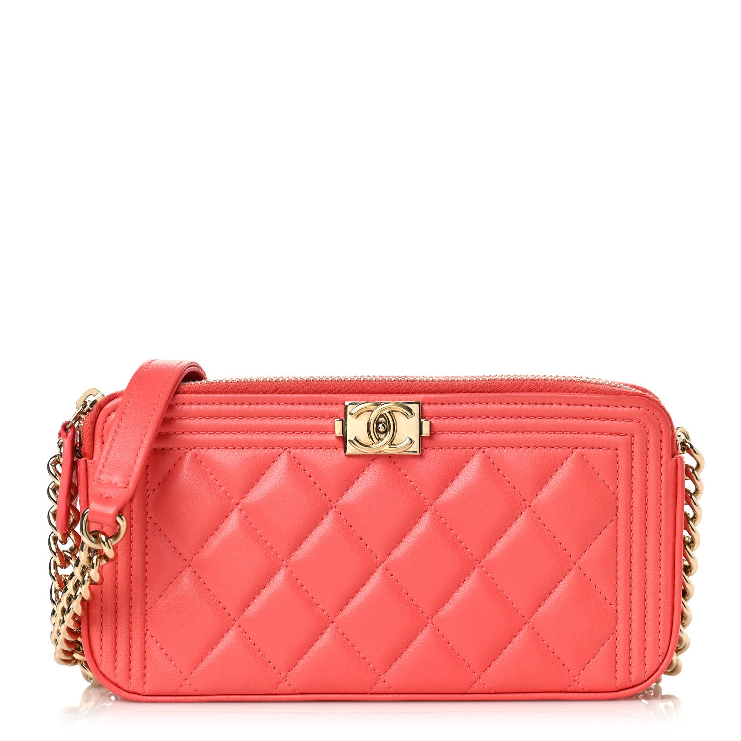 Chanel Lambskin Quilted Small Boy Clutch With Chain Coral 1 of 9