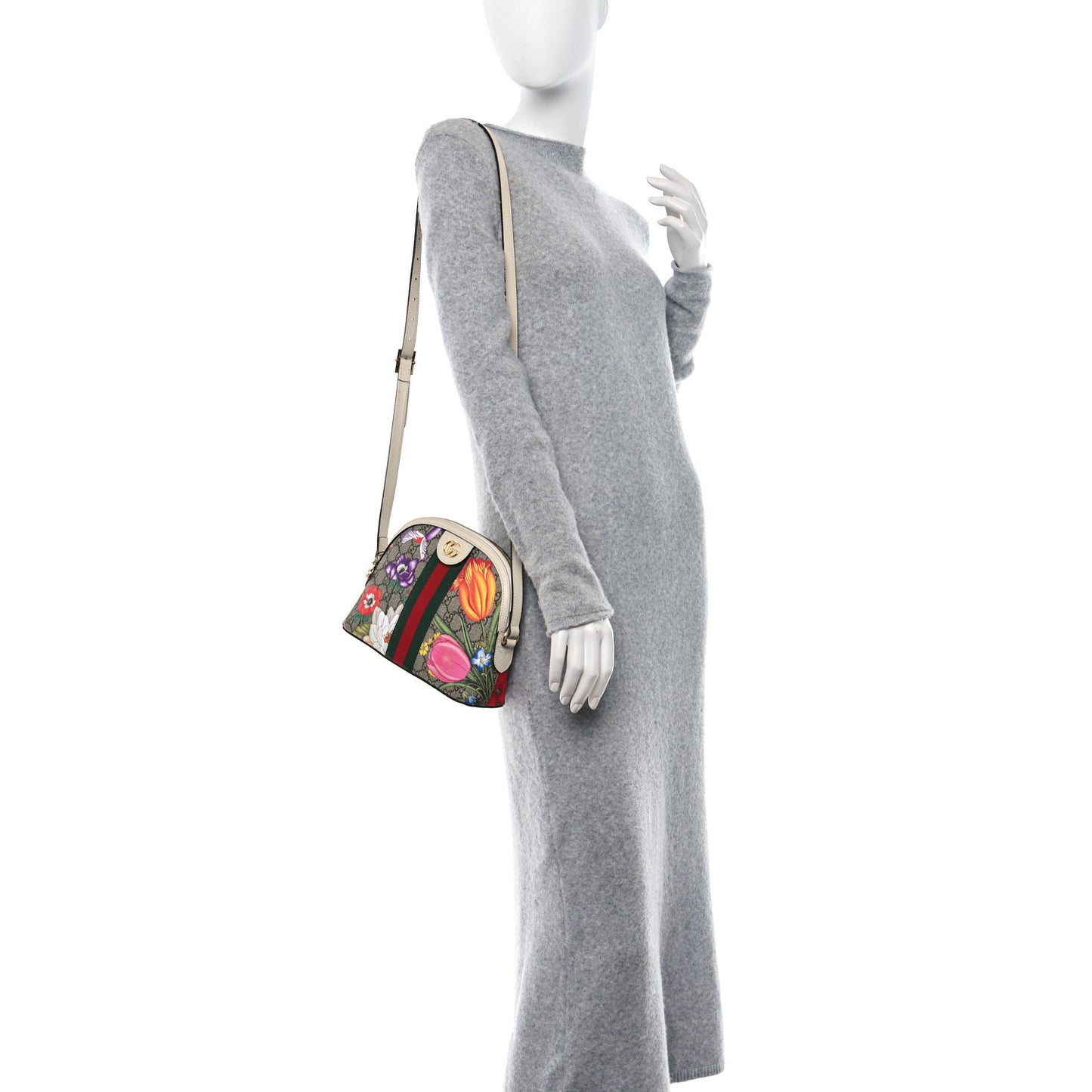 GG Supreme Monogram Flora Web GG Small Ophidia Dome Shoulder Bag White