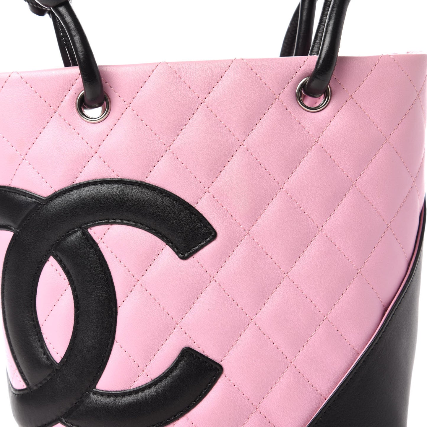 Calfskin Quilted Small Cambon Tote Pink Black