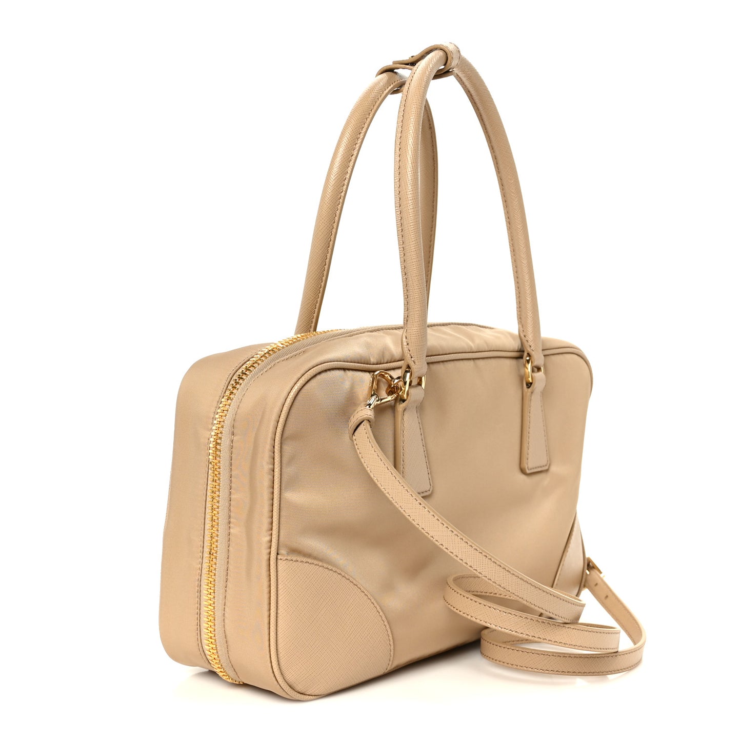 Re-Nylon Saffiano Medium Re-Edition 1978 Two Handle Bag Cammello