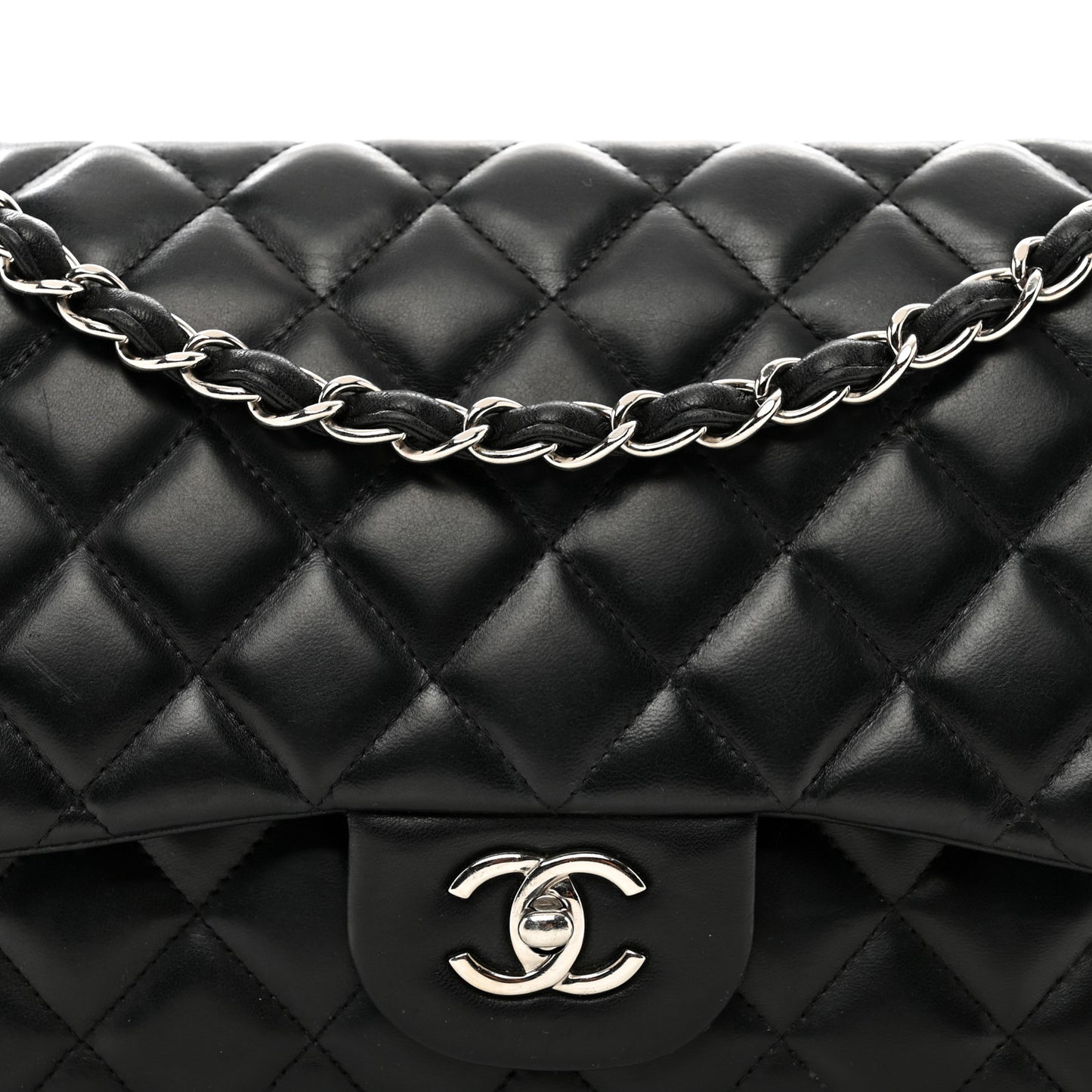 Lambskin Quilted Jumbo Double Flap Black