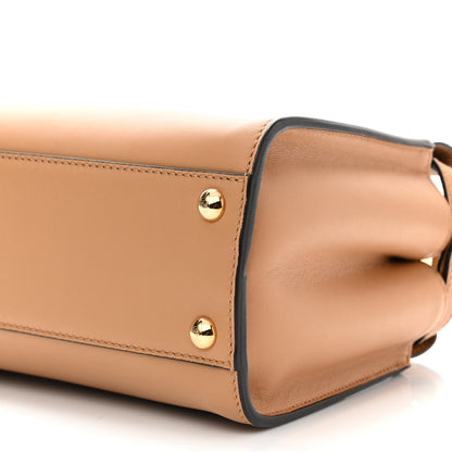Fendi Vitello Seta Canvas FF Embroidered Mini Peekaboo Iconic Satchel Miele Scuro Poudre 9 of 10