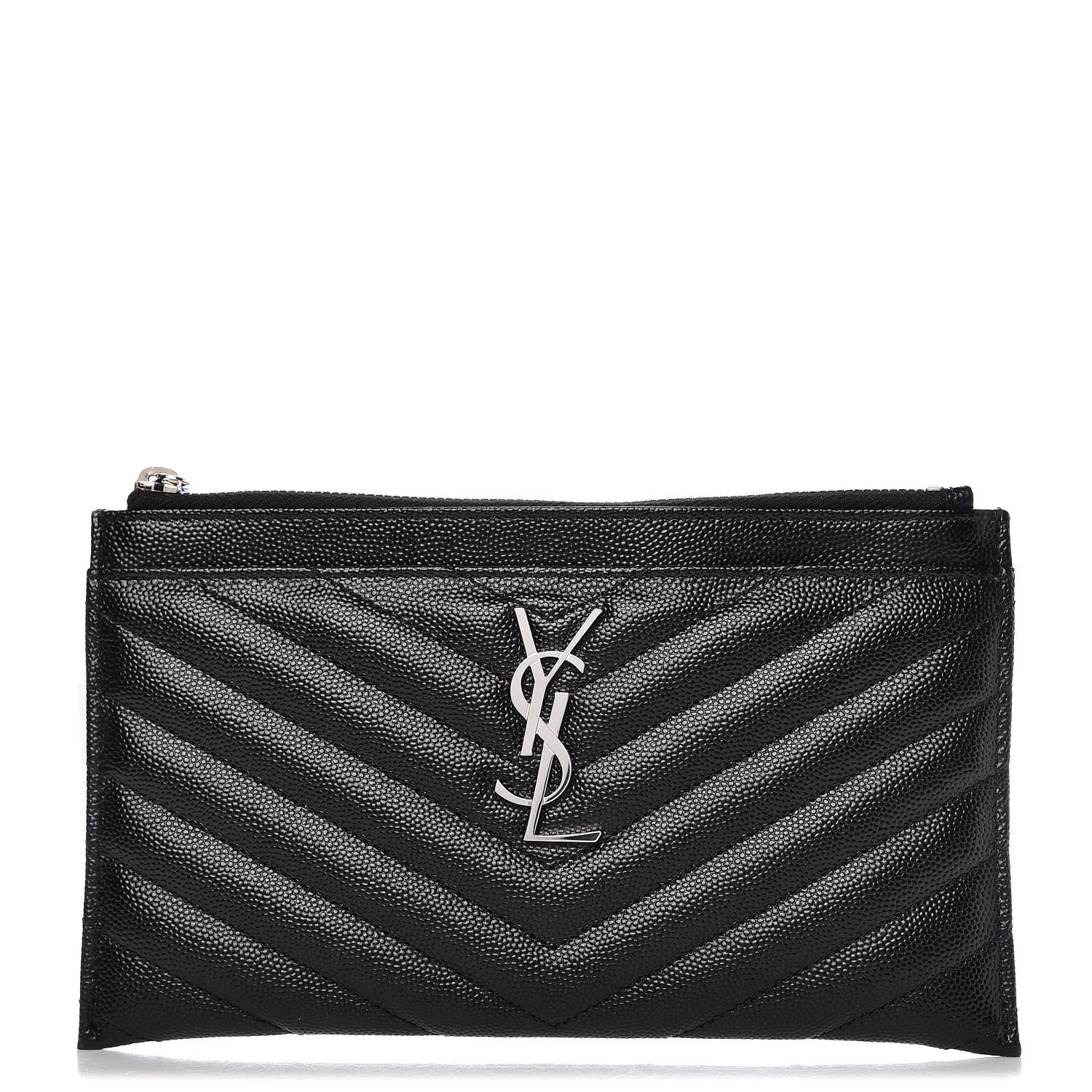 Saint Laurent Grain De Poudre Chevron Monogram Bill Pouch Black 1 of 8