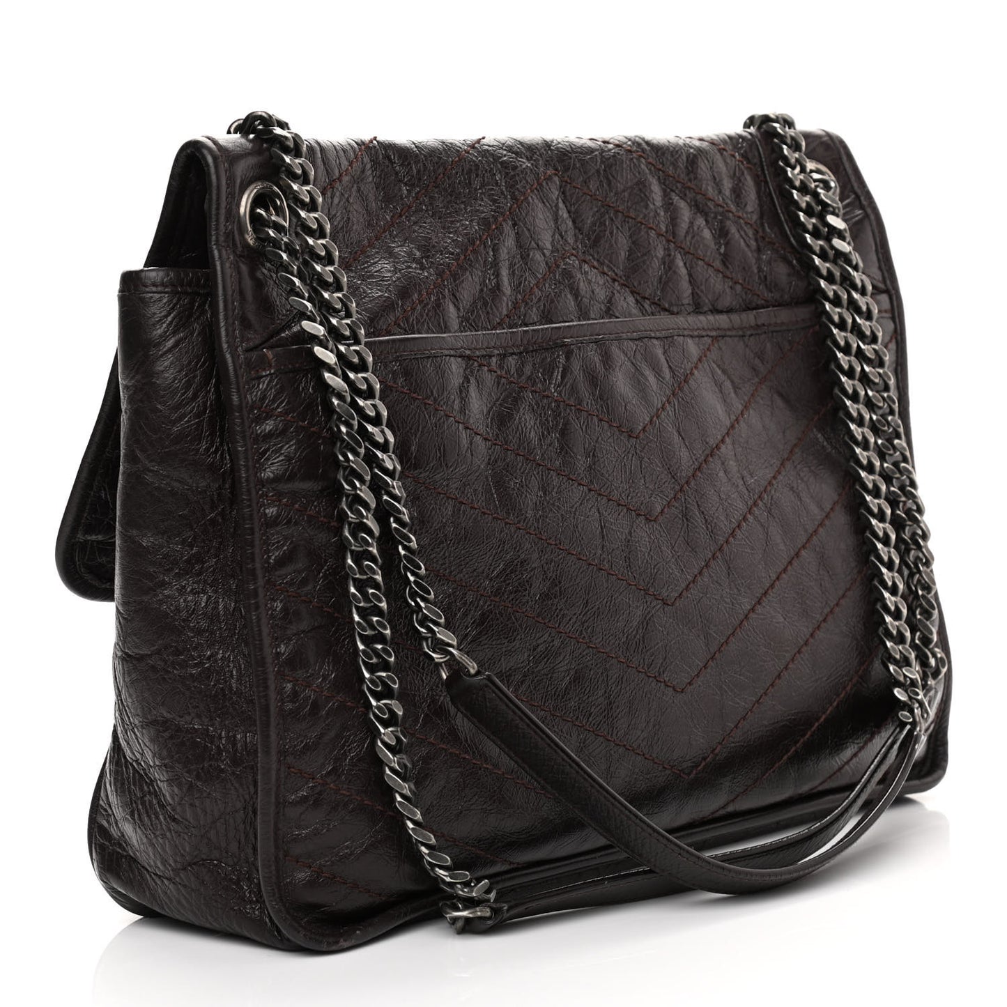 Crinkled Calfskin Matelasse Monogram Large Niki Chain Satchel Tulip