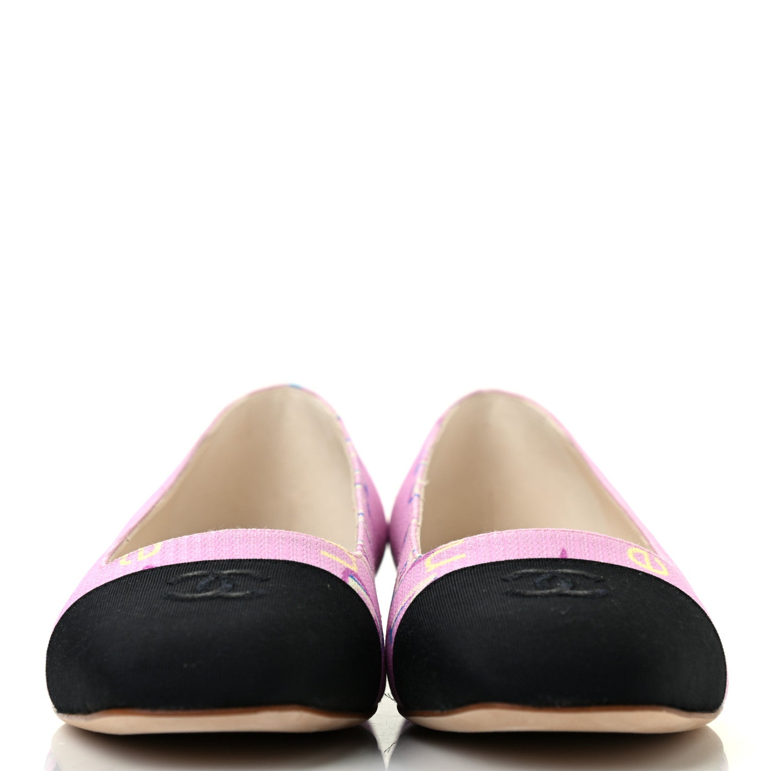 Chanel Fabric Grosgrain CC Flats 36 Pink Beige Black 2 of 8