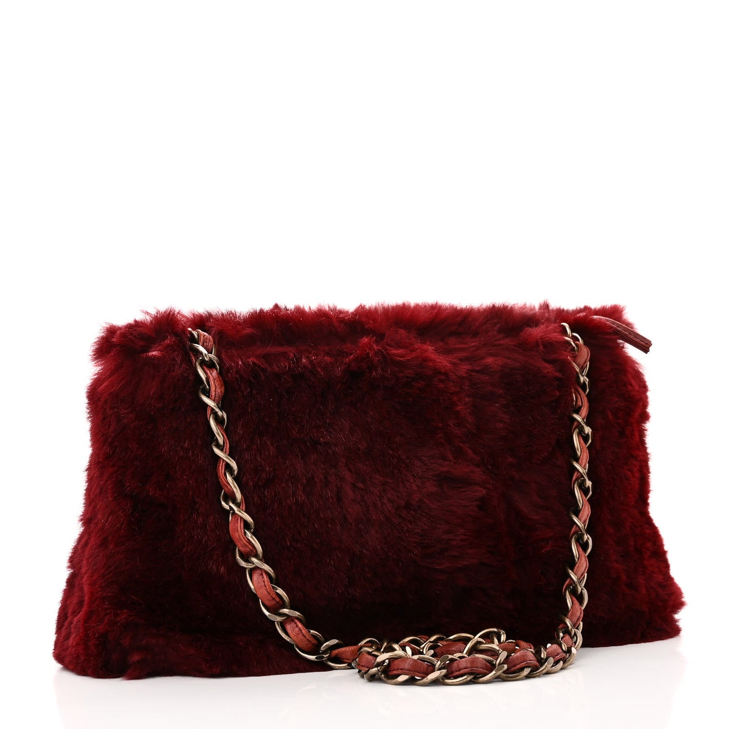 Rabbit Fur Shoulder Bag Burgundy