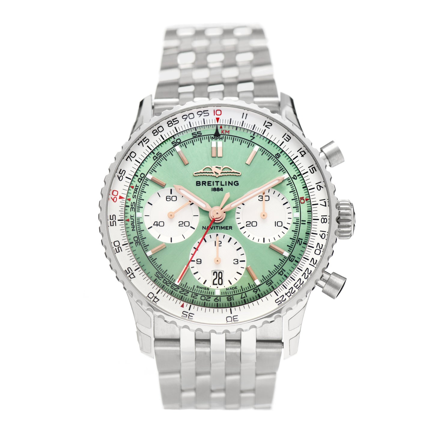 Stainless Steel 41mm Navitimer Chronograph B01 Automatic Watch Green AB0139211L1A1