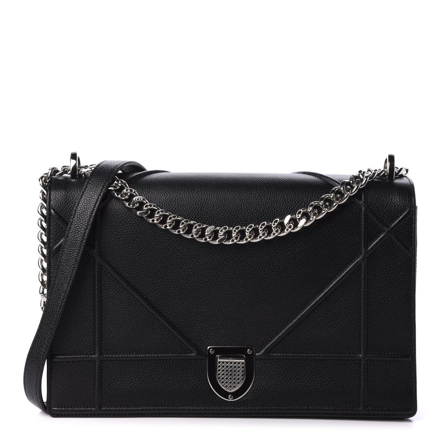 Grained Calfskin Large Diorama Flap Bag Black