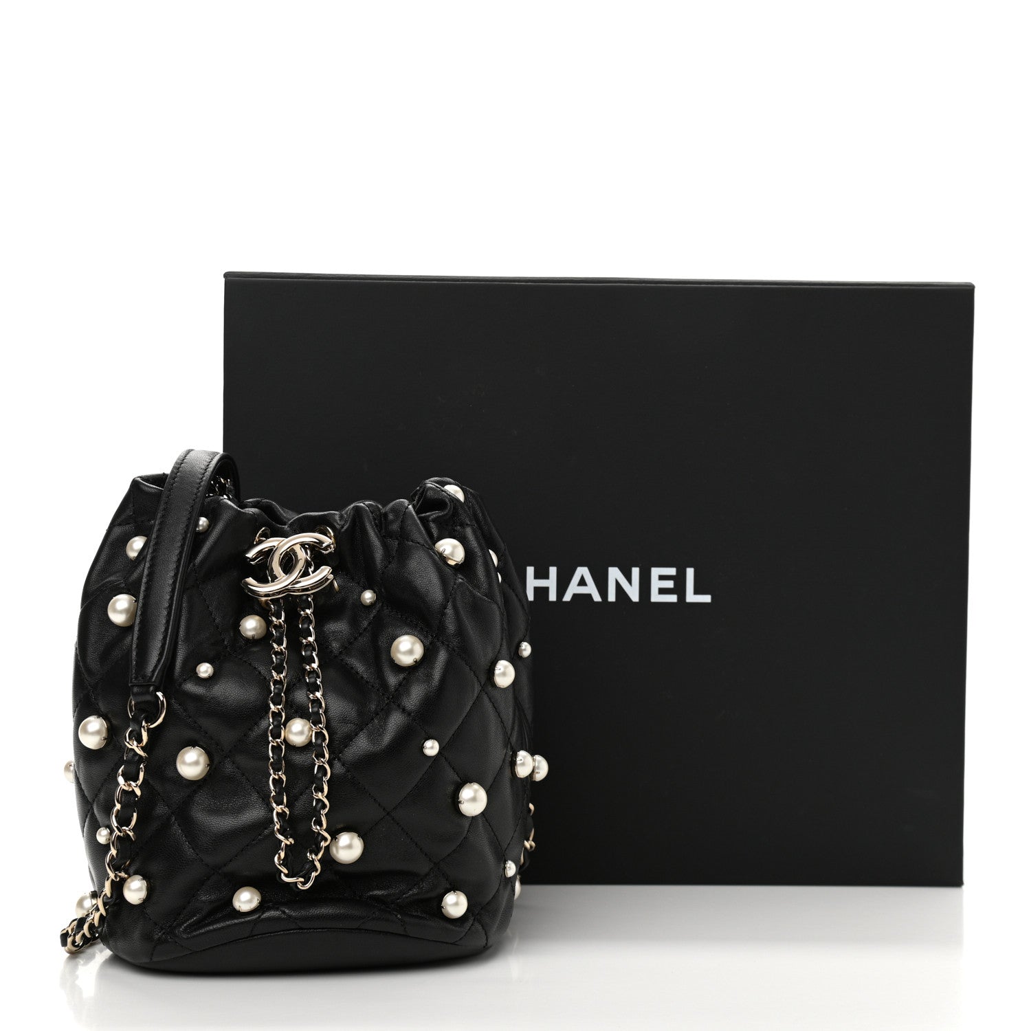 Chanel Lambskin Quilted Pearl About Pearls Drawstring Bag Black 11 of 11