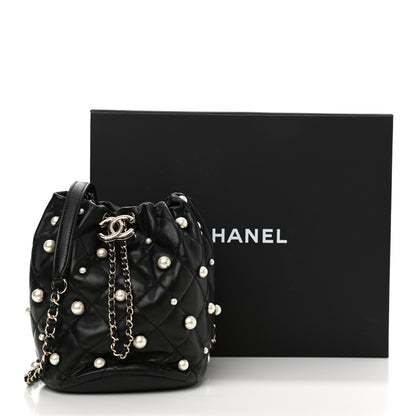 Chanel Lambskin Quilted Pearl About Pearls Drawstring Bag Black 11 of 11