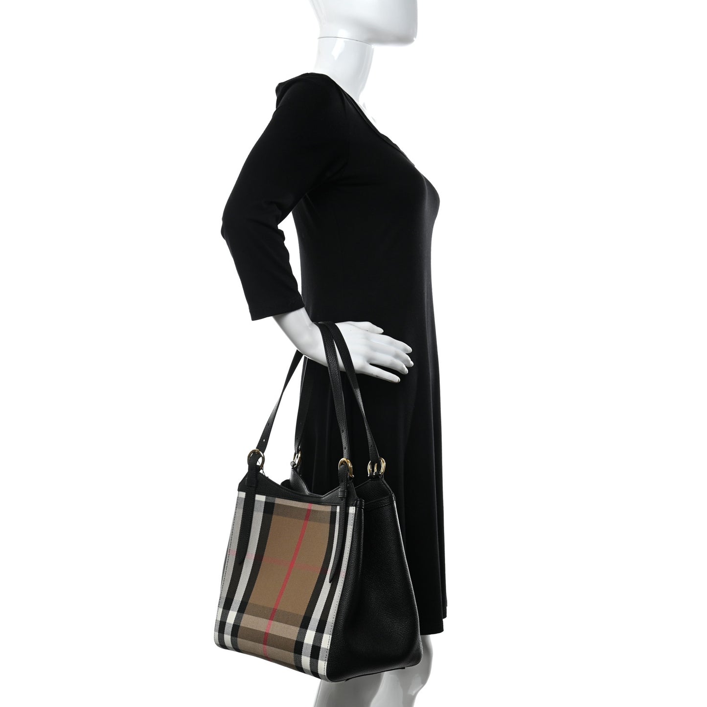 Grainy Calfskin House Check Small Canterbury Tote Black