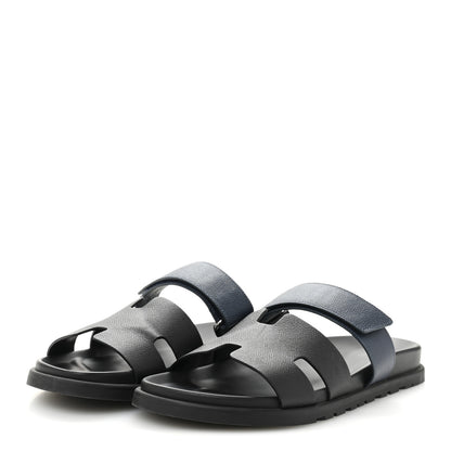 Hermes Epsom Mens Chypre Sandals 44.5 Black Bleu Céleste 4 of 10