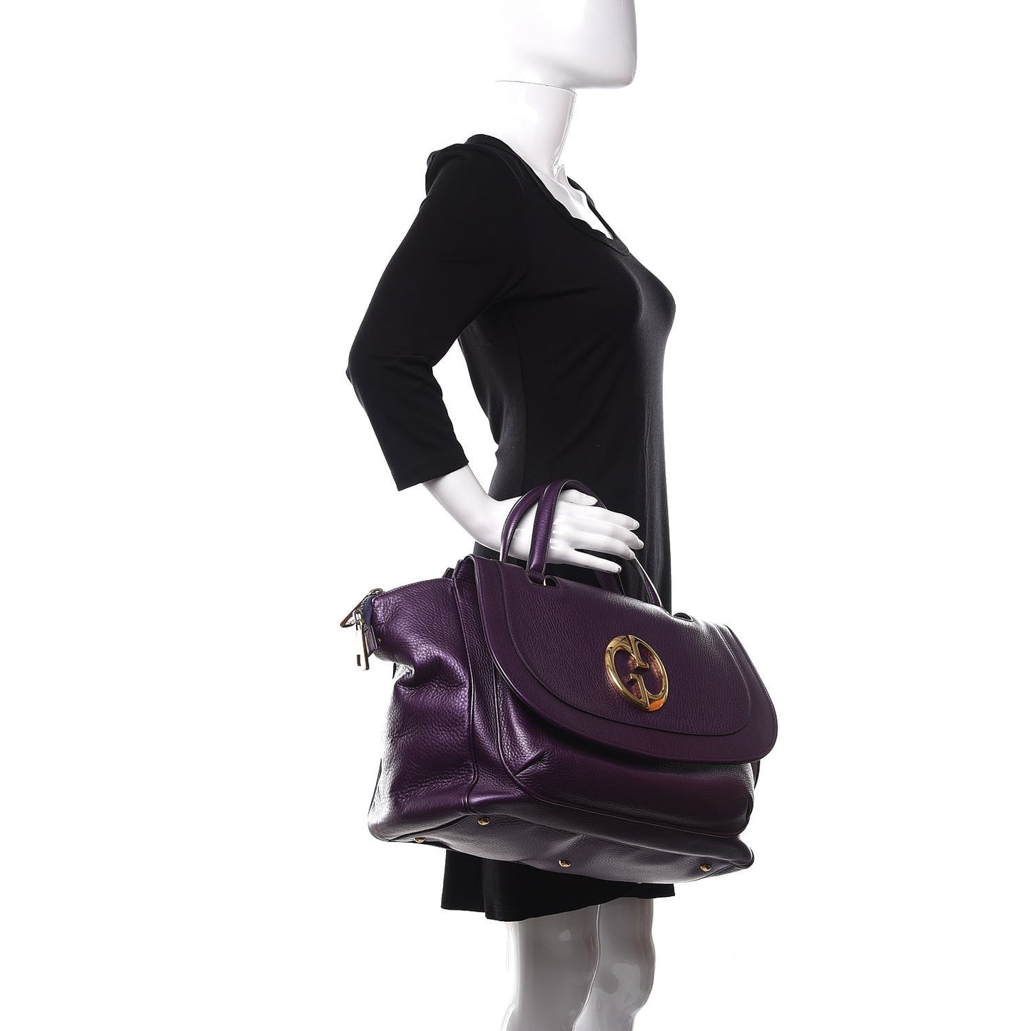Metallic Pebbled Calfskin Medium 1973 Top Handle Satchel Purple