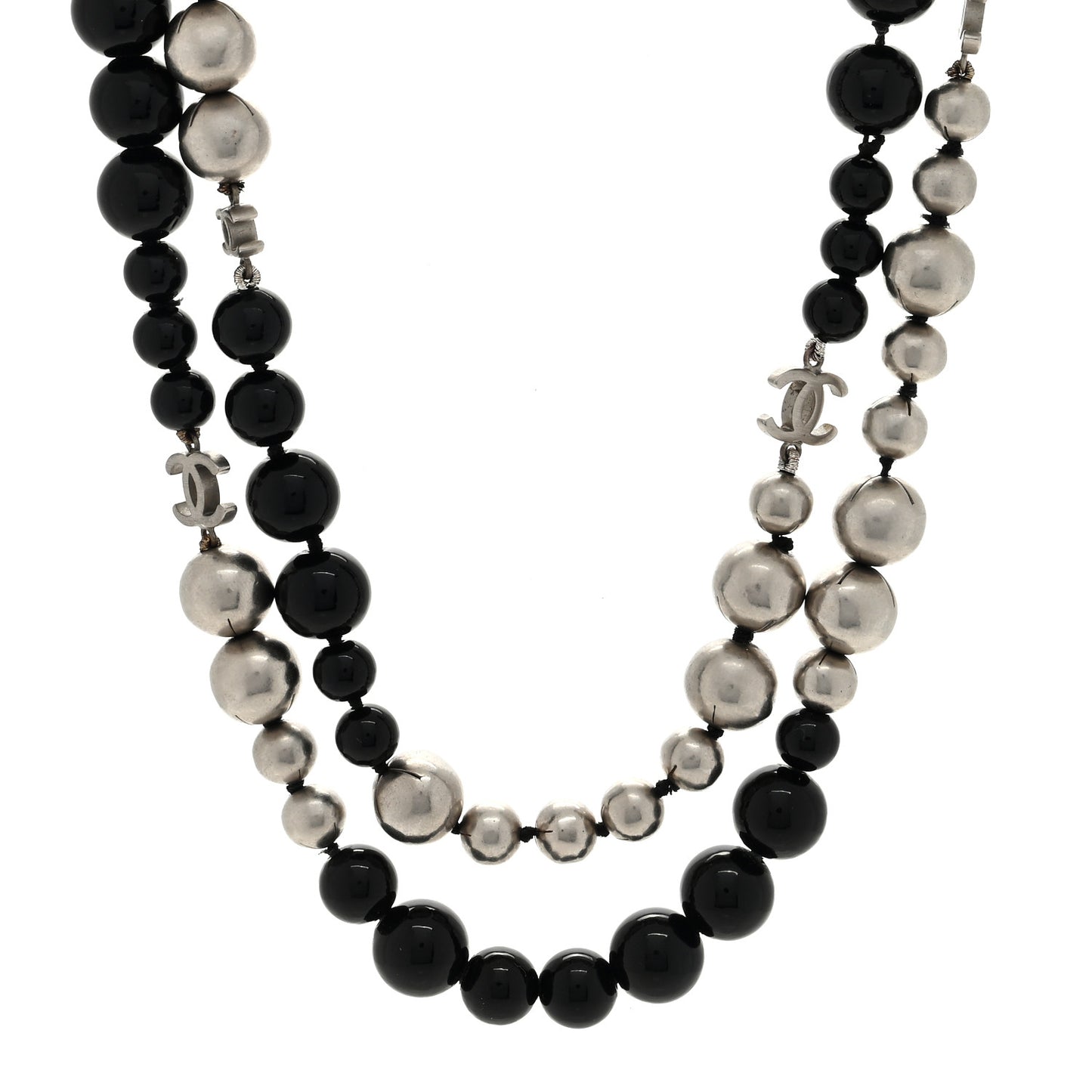 Ruthenium Pearl Beaded CC Long Necklace Black
