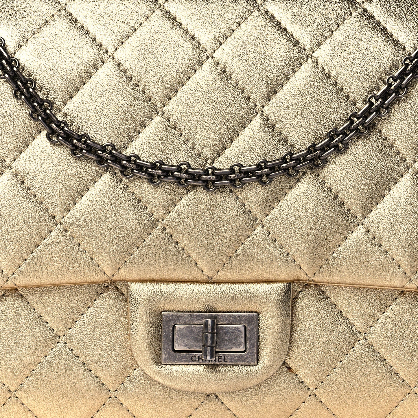 Metallic Aged Calfskin Quilted 2.55 Reissue 227 Flap Gold