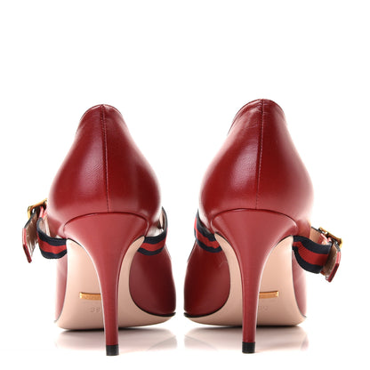 Gucci Malaga Kid Sylvie Web Mid Heel Pumps 39 Hibiscus Red 4 of 12