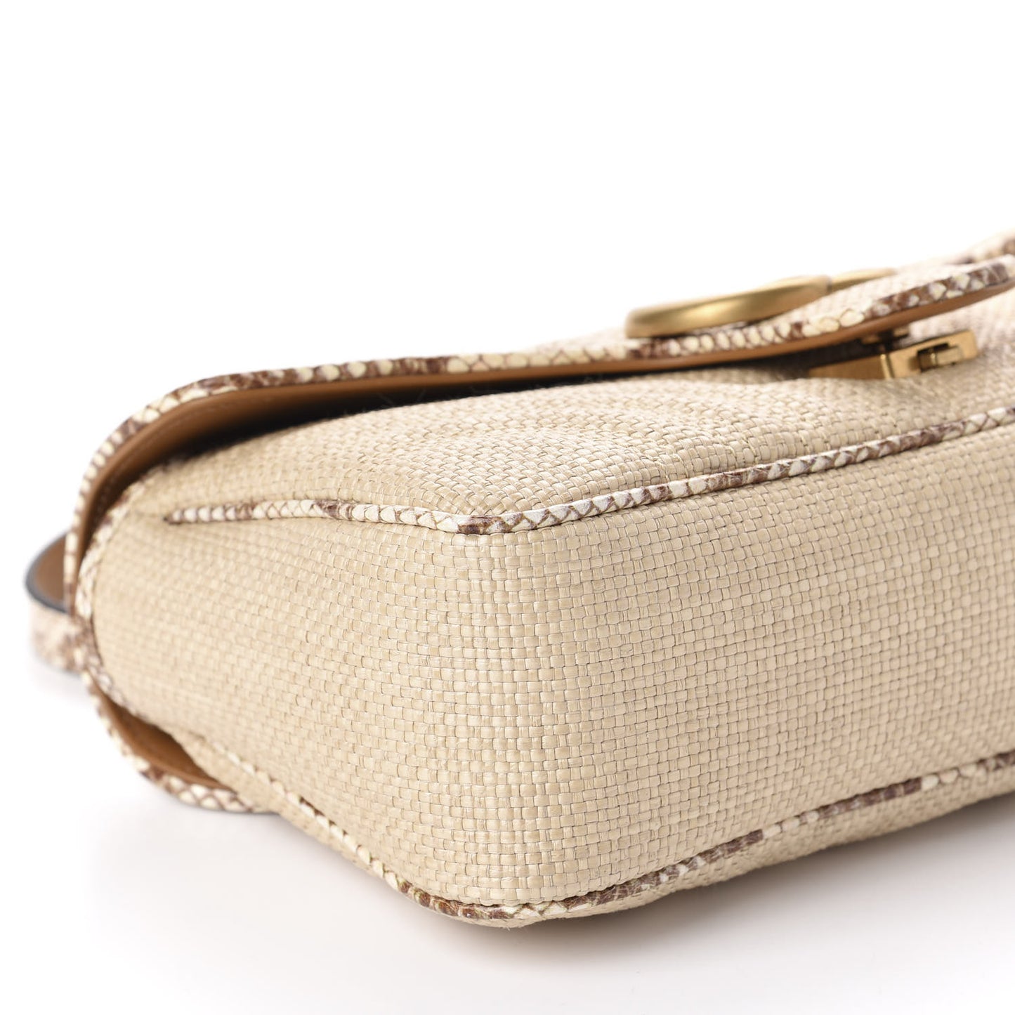 Raffia Elaphe Matelasse Small GG Marmont Shoulder Bag Natural Cream Brown